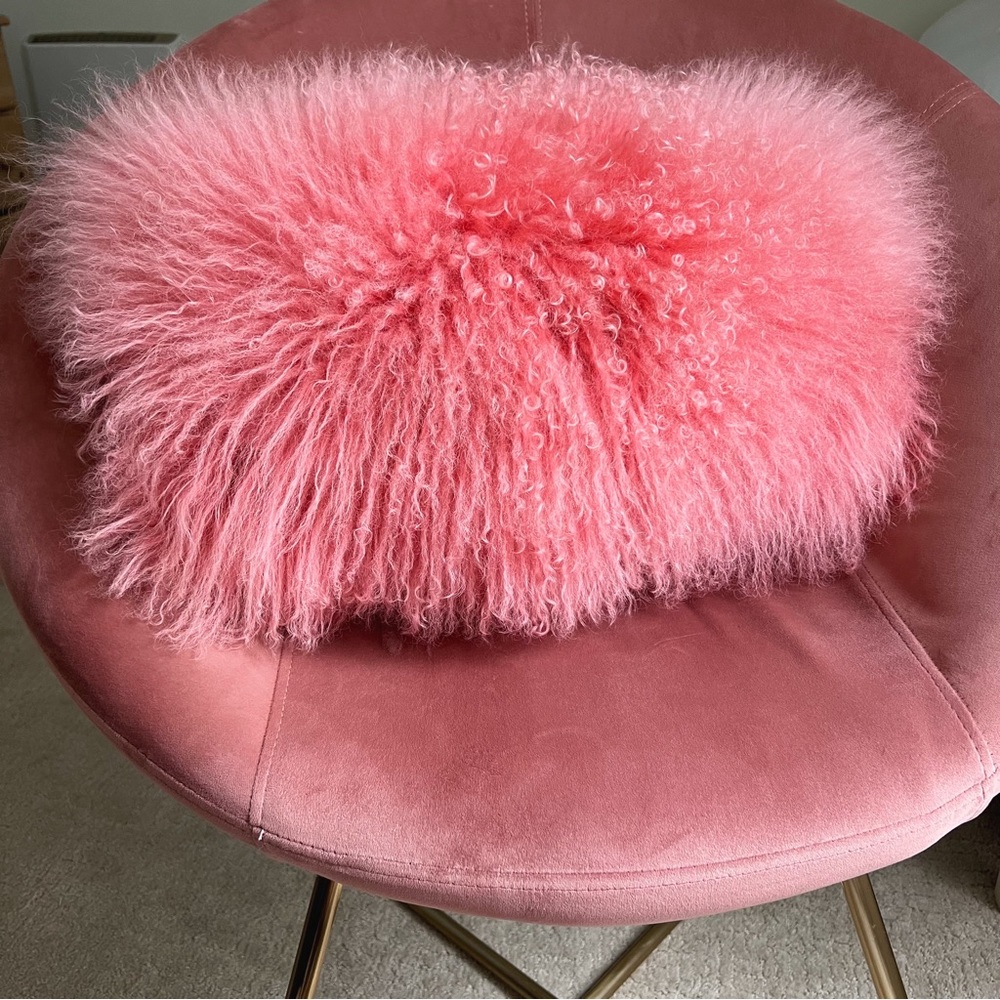 SOLD - Pink Mongolian Lamb Pillow